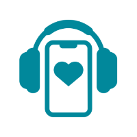icon of phone with headphones and a loveheart